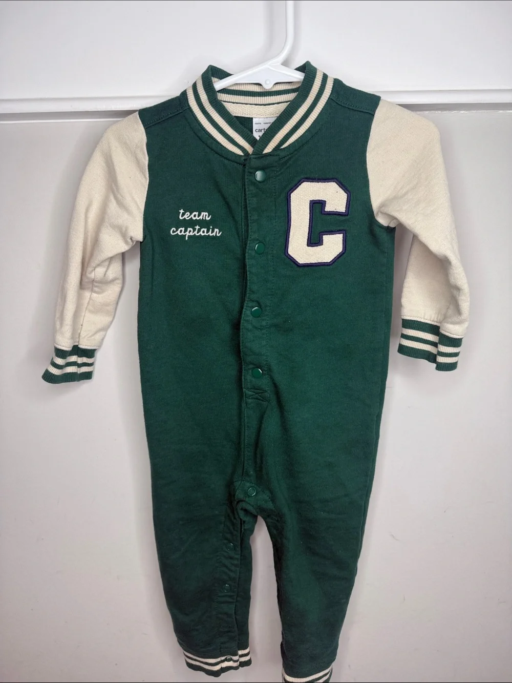 Carter's Green & Cream 'Team Captain' One-Piece Footie